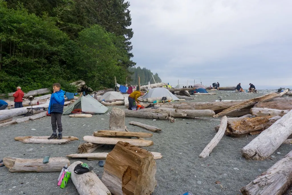 Hikers tents at Walbran Creek on the West Coast Trail