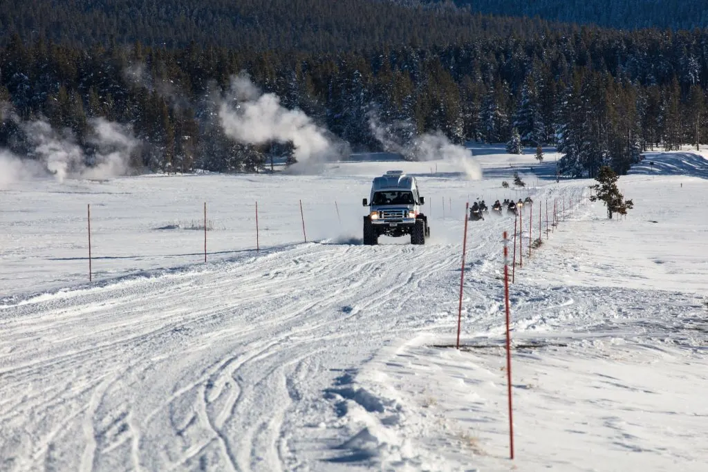Snowcoach in Yellowstone in winter