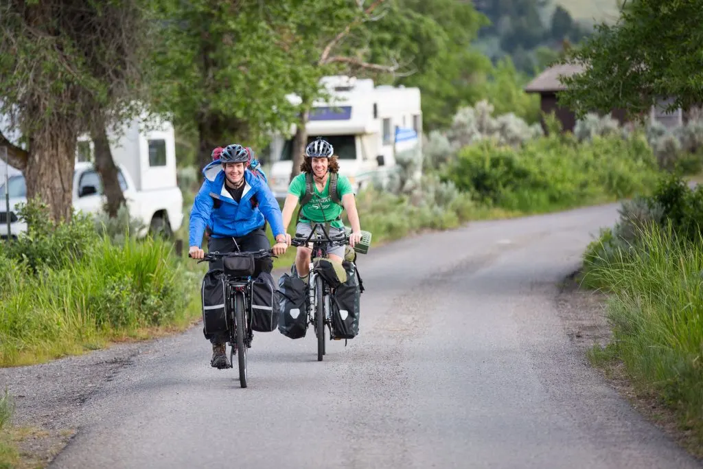 Cycle tourers at a Yellowstone campground