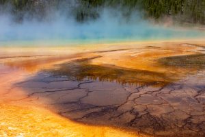 Detail of Grand Prismatic Spring, one of the most popular things to do in Yellowstone