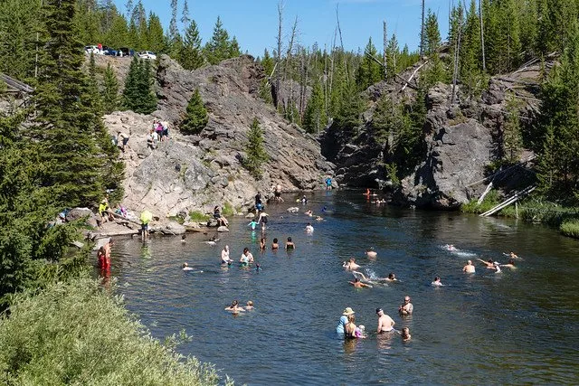 Swimming in the Firehole River in Yellowstone