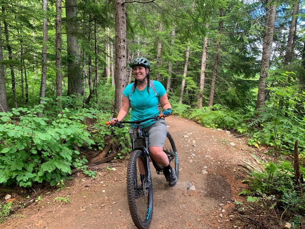 A woman on a mountain bike in Revelstoke