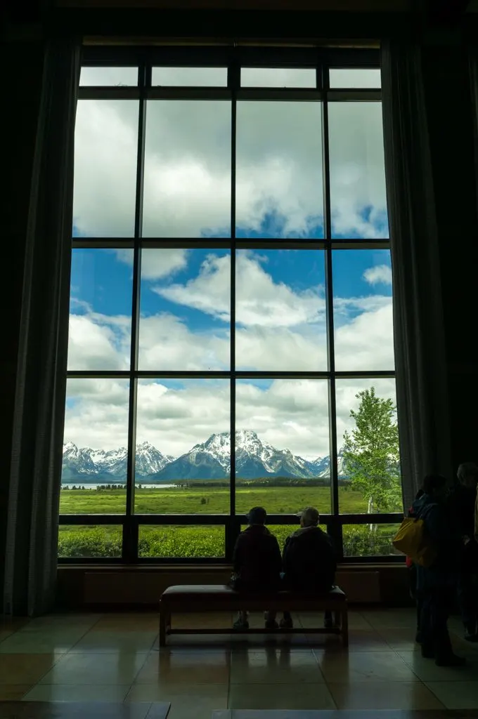 Looking out through the windows at the Jackson Lake Lodge