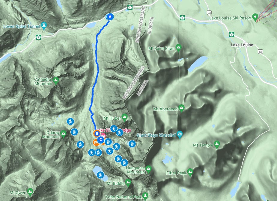 Lake O'Hara Google Map