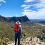 A hiker in Walls of Jerusalem National Park in Tasmania