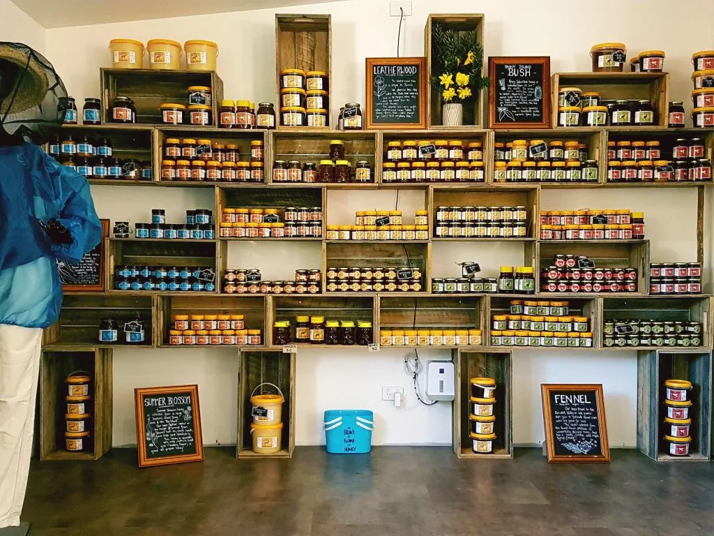 Jars of honey for sale at Bruny Island Honey