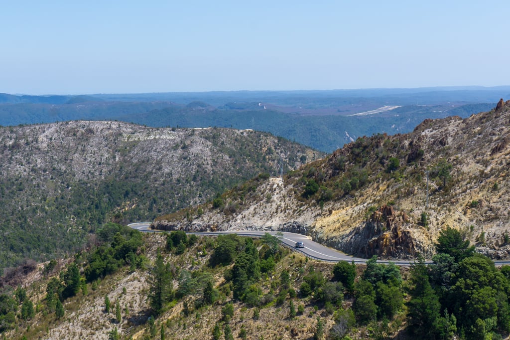 The curvy road into Queenstown, Tasmania