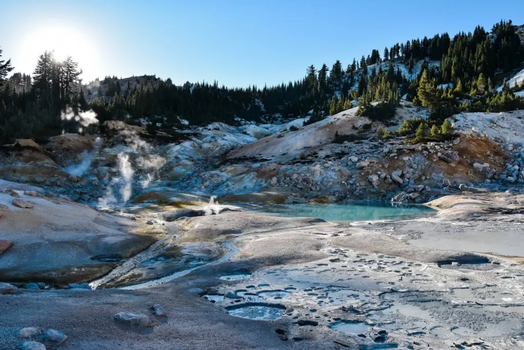 Ice melts on volcanic mud pots in Lassen Volcanic National Park in California - it's an under-the-radar US National Park