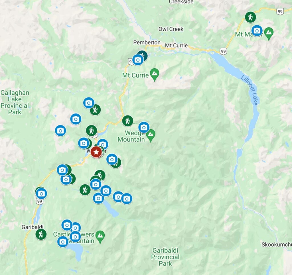 Hikes in Whistler Google Map