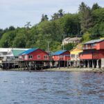Waterfront buildings on stilts in Alert Bay BC - a visit to Alert Bay is on the best things to do in North Vancouver Island