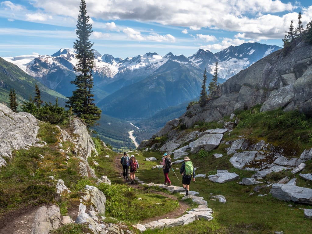 Hikers on the Hermit Meadows Trail in Glacier National Park