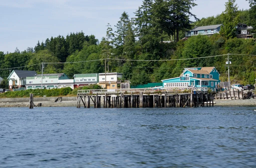 The Nimpkish Hotel in Alert Bay, BC as seen from the water