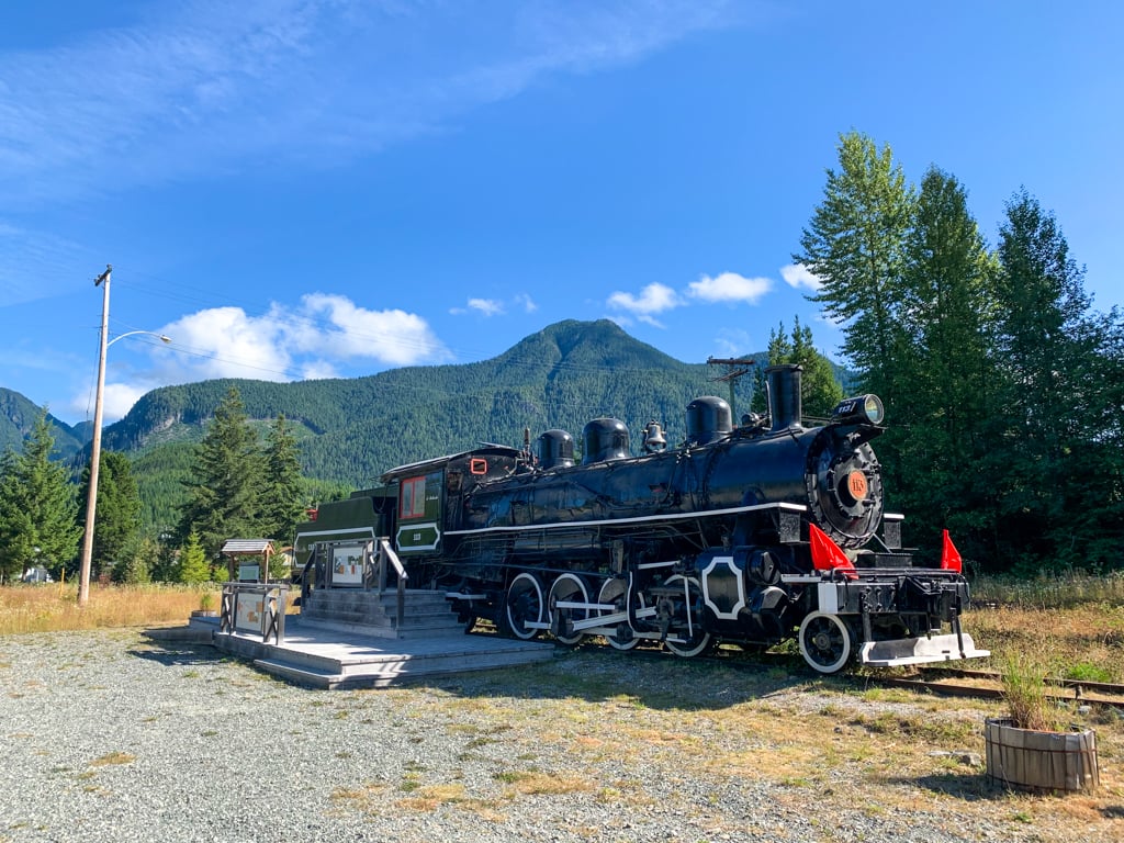 An old steam locomotive left over from the logging railway era in Woss, BC