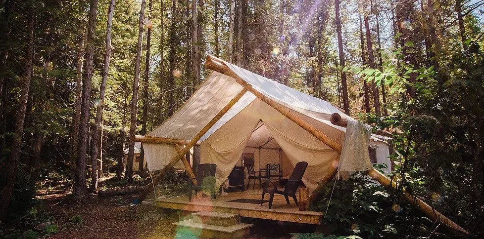 Glamping tent cabin at Cedar Haven Resort in Wells Gray Provincial Park