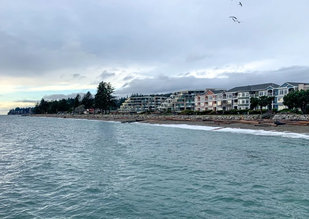 The view of the Sechelt waterfront from the Friendship Park Pier