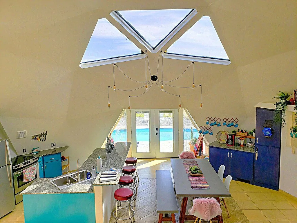 The kitchen of the Serenity Dome House - one of the best places to stay in Joshua Tree