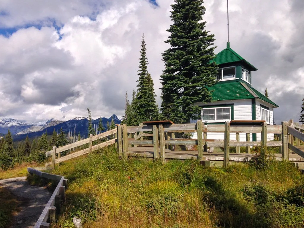 The historic fire lookout at the summit of Mount Revelstoke