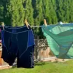 hiking underwear for women and men hanging on a clothesline