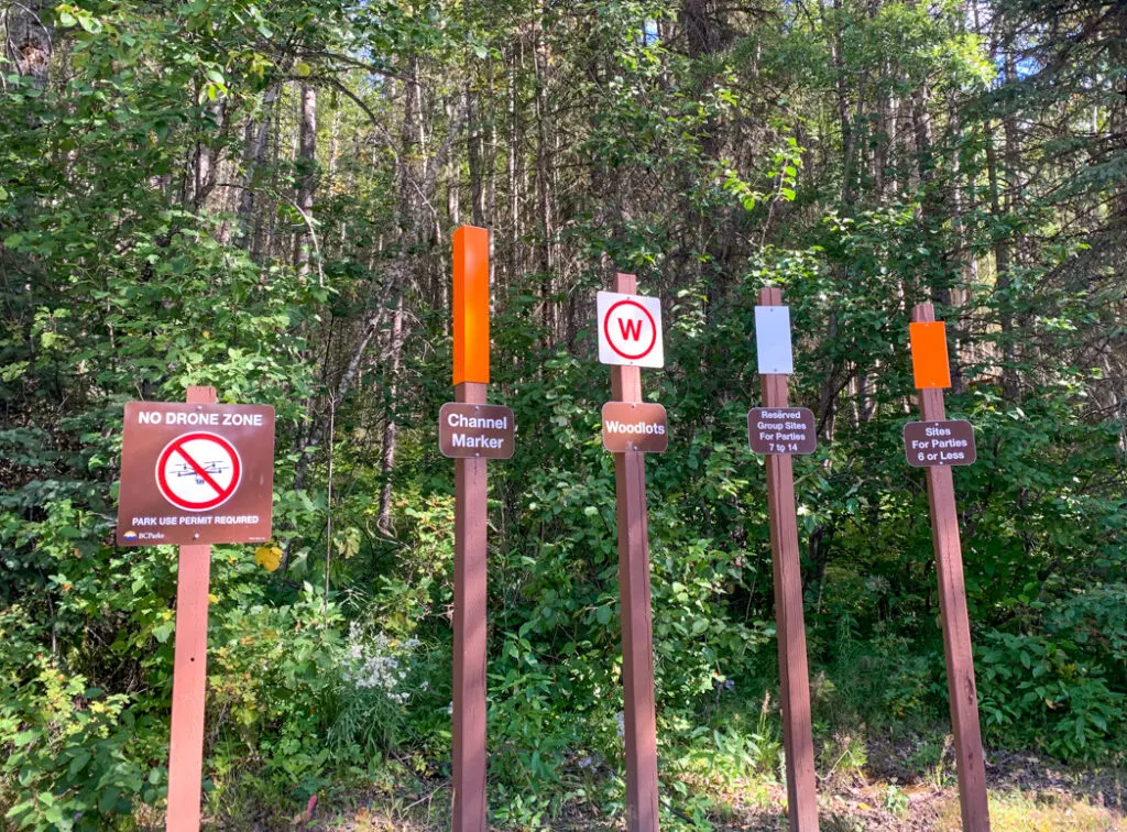 Signs at Bowron Lakes Provincial Park