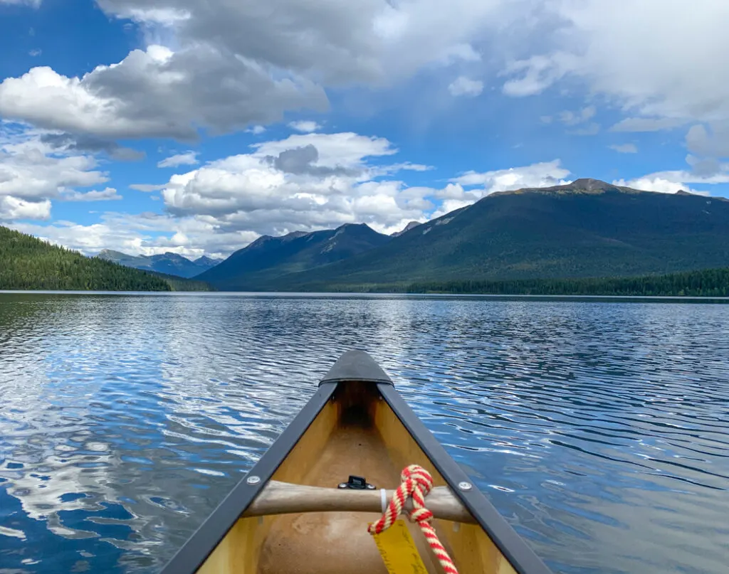 Paddling Indianpoint Lake on the Bowron Lakes Canoe Circuit