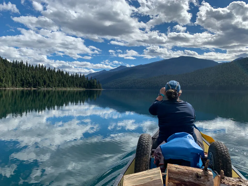 A canoe full of firewood on the Bowron Lakes canoe trip