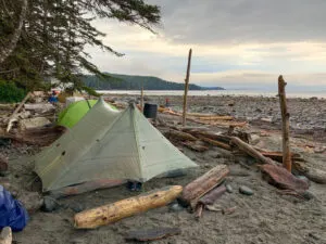 An ultralight tent on the beach on Vancouver Island - read these tips for reducing your backpacking pack weight