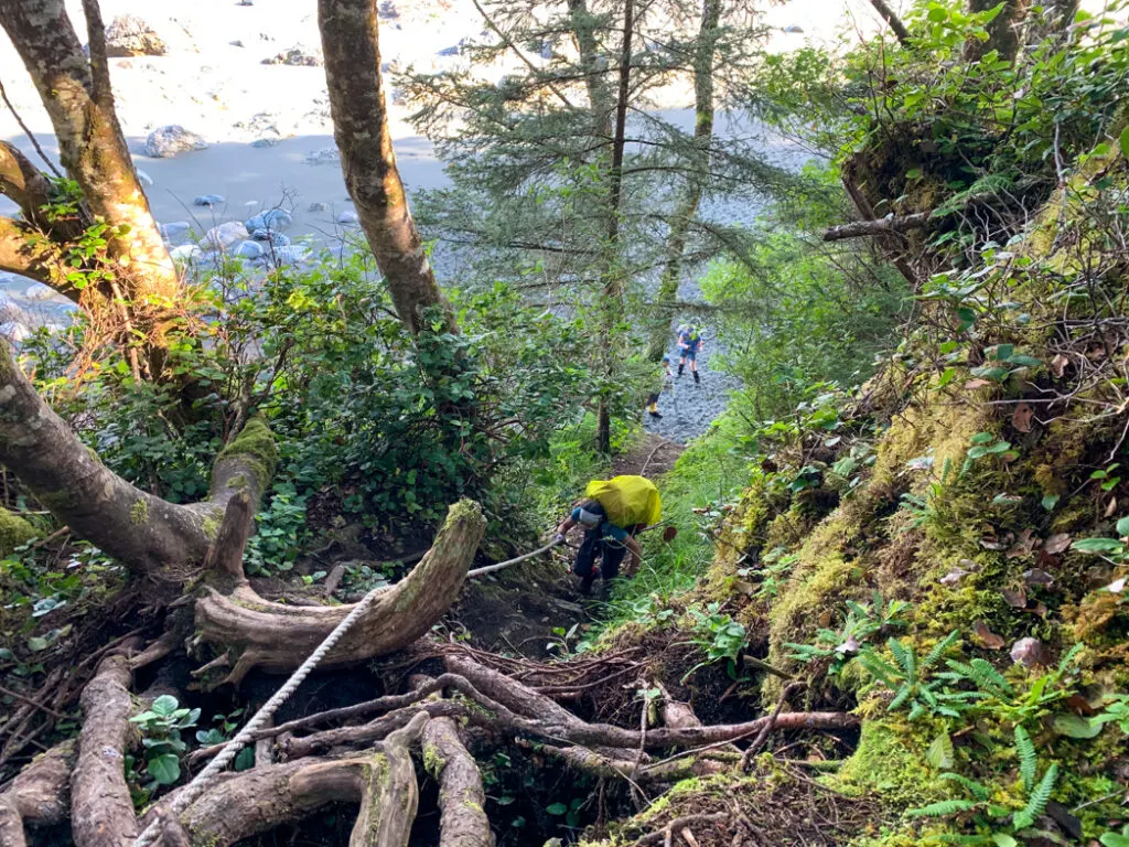 Ascending a rope from Skinner Beach