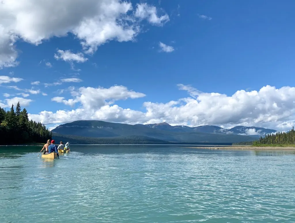 Canoes on Sandy Lake in the Bowron Lakes Chain