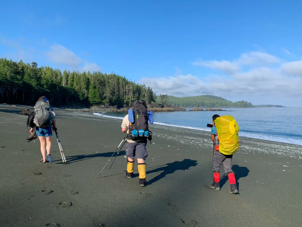 Beach hiking on the North Coast Trail - one of the places to go backpacking in BC without a car