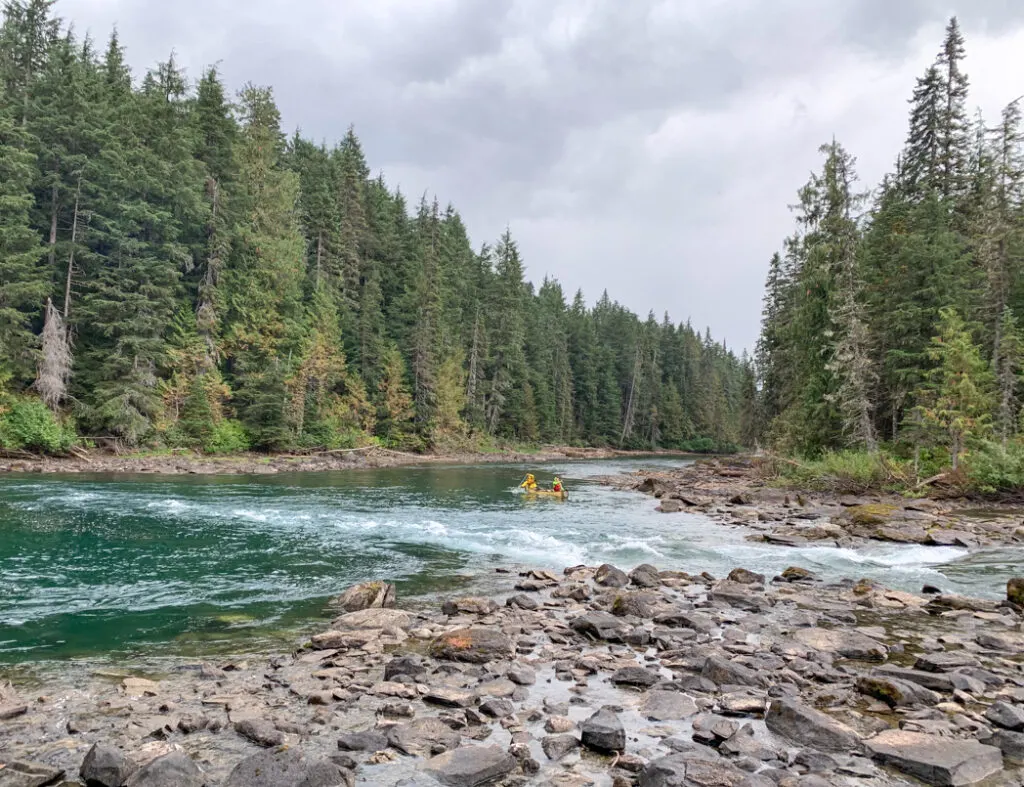 Paddlers at the bottom of The Chute