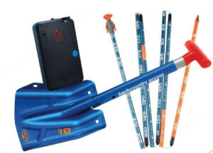 Avalanche safety gear bundle for snowshoers: shovel, probe, and transceiver