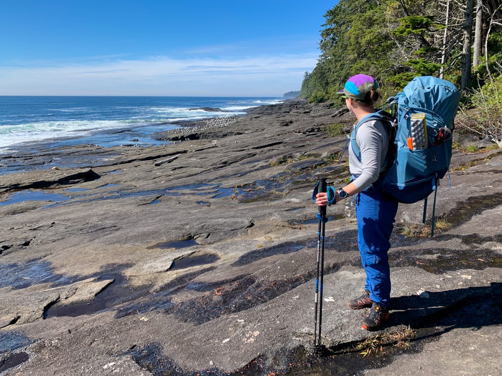 A backpacker on the Juan de Fuca Trail near Victoria