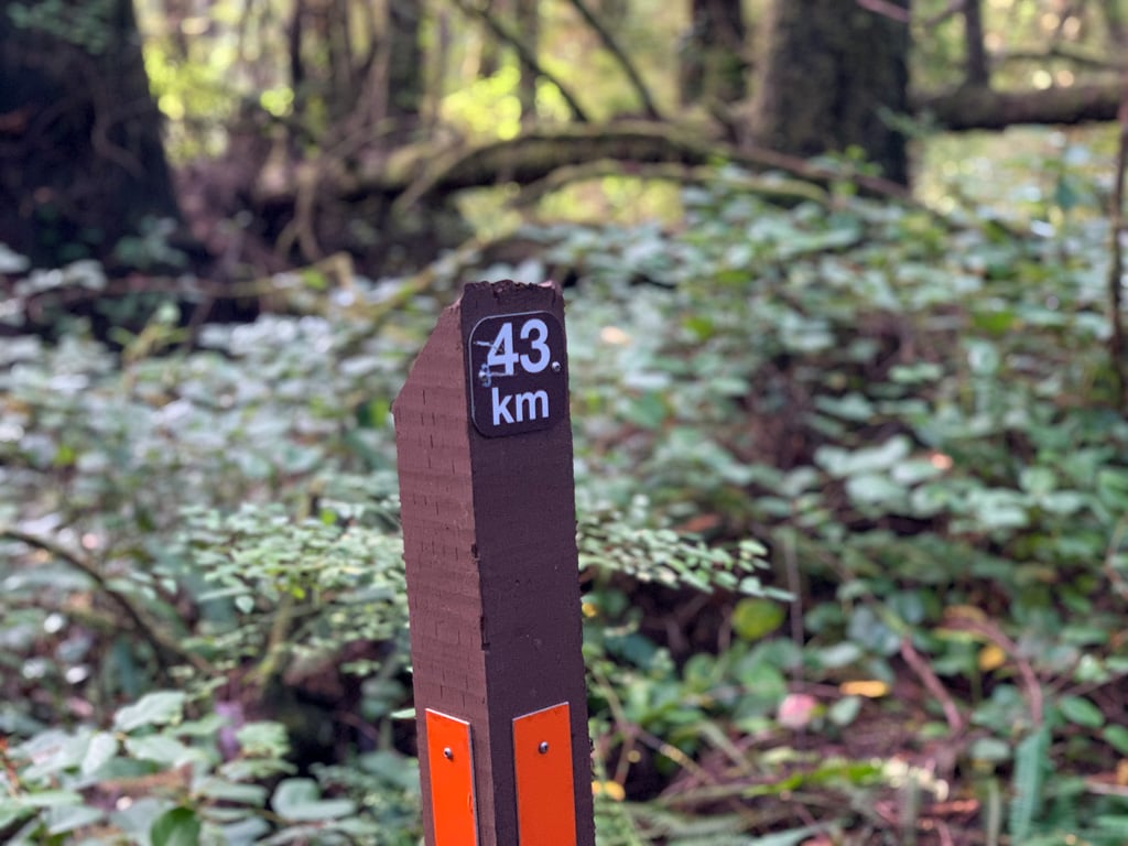 Kilometre marker on the Juan de Fuca Trail
