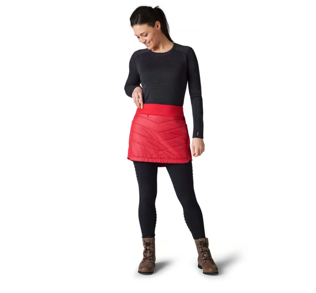 Smartwool Smartloft 60 Skirt in red shown on a model