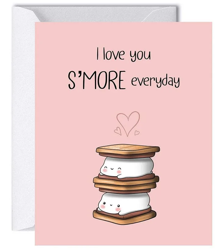 A punny Valentine's card for hikers with a s'mores theme