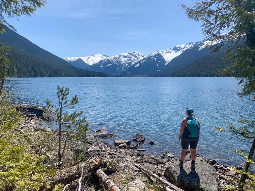 Cheakamus Lake and the surrounding mountains - a great beginner backpacking trip near Vancouver