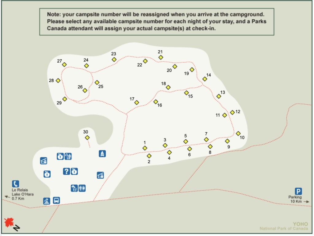 Map of the Lake O'Hara Campground