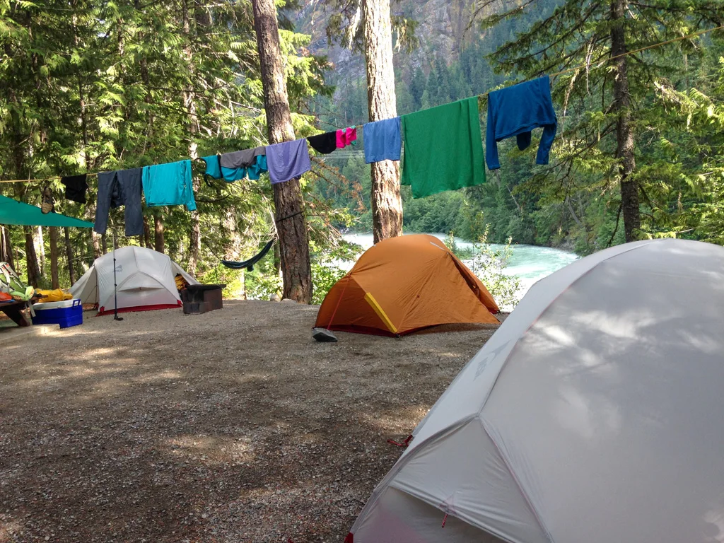 Tents at Nairn Falls Provincial Park near Pemberton, one of the best places to camp near Vancouver