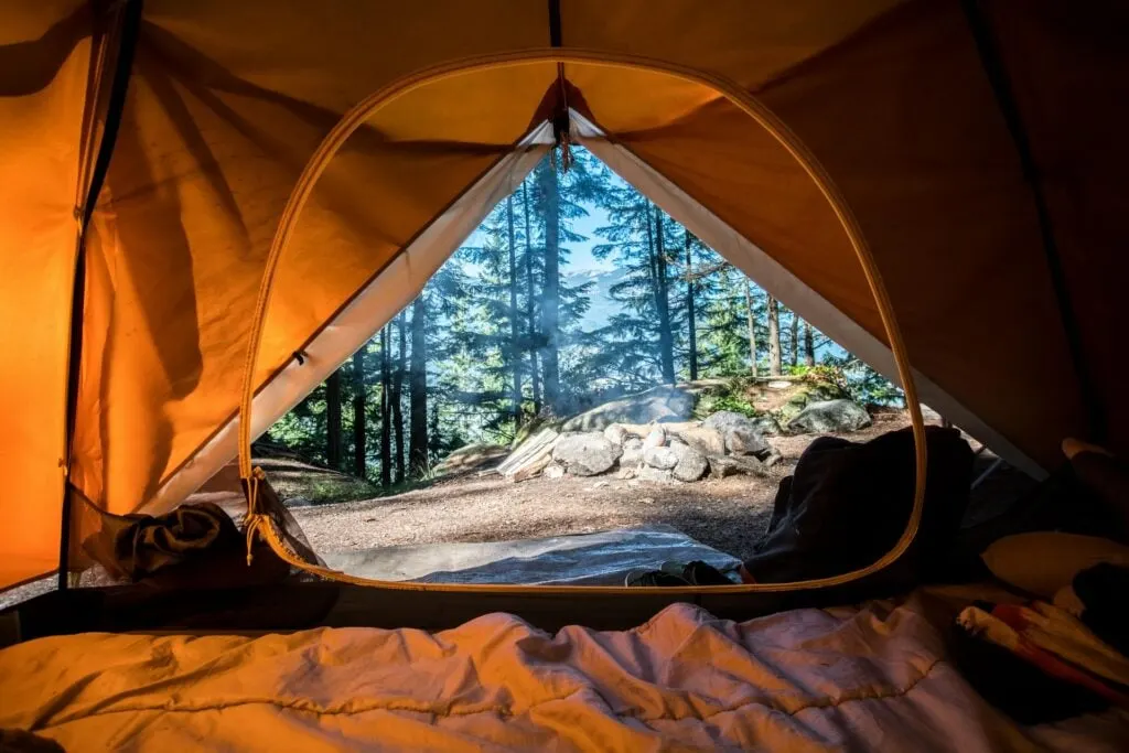 Camping in Squamish. View from inside a tent.