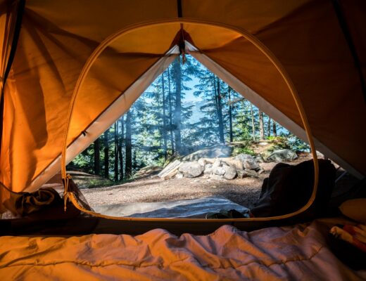 Camping in Whistler, BC. View from inside a tent.