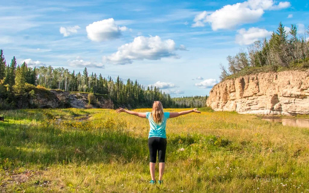 A hiker in Wood Buffalo National Park, Canada