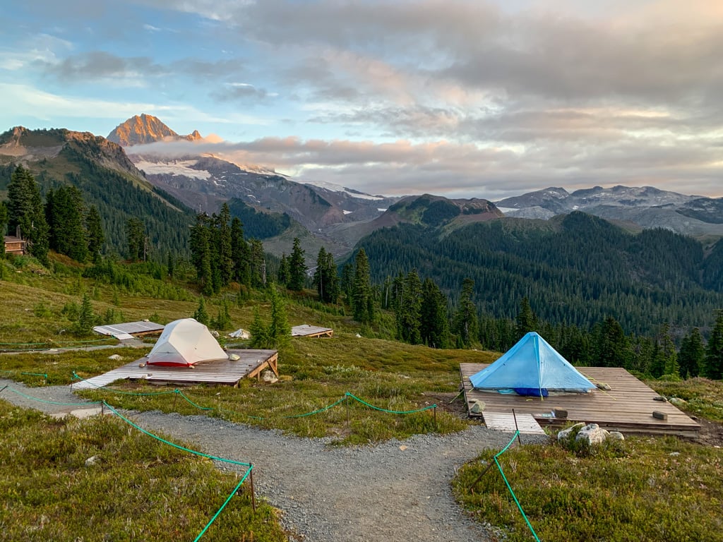 Tents at Elfin Lakes Campground in Garibaldi Provincial Park - you can use camping cancellation apps to find incredible campsites like this one.