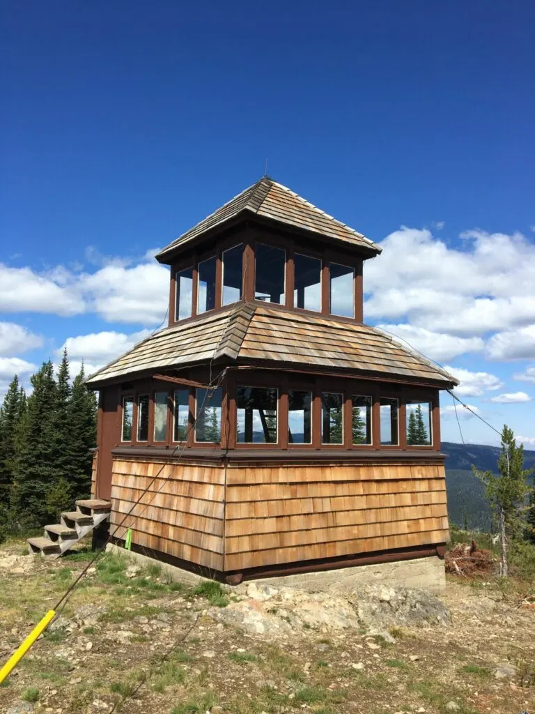 The historical fire lookout at Windy Joe Mountain in Manning Provincial Park