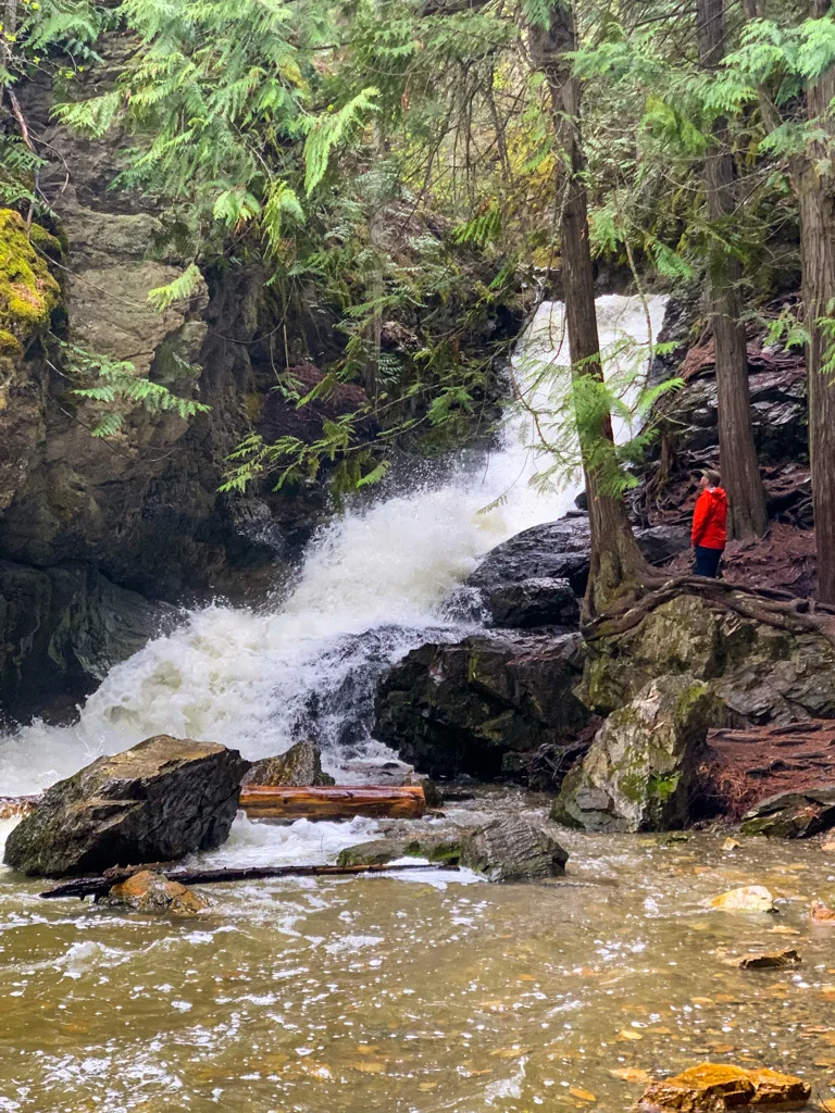 BX Falls in full spring run-off. BX Falls is one of the best hikes in Vernon, BC.