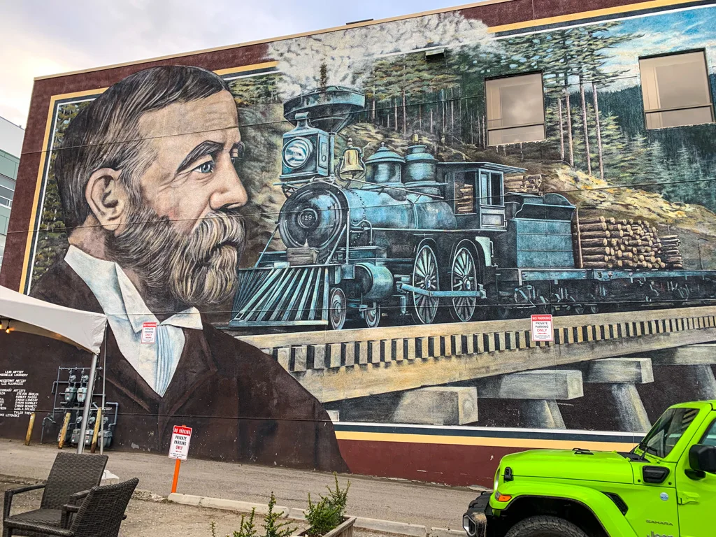 A railway themed mural in Vernon - visiting the murals is one of the best things to do in Vernon, BC