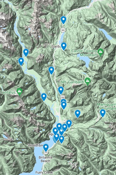 Squamish Hikes Google Map