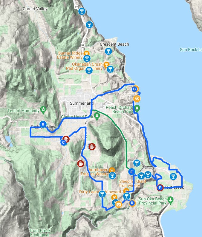 Summerland Winery Bike Tour Google Map