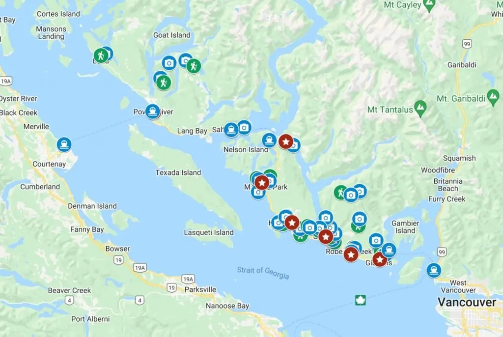 Best Hikes on the Sunshine Coast Map