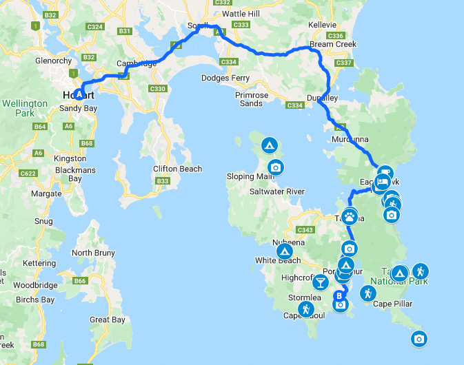 Tasman Peninsula and Port Arthur Google Map