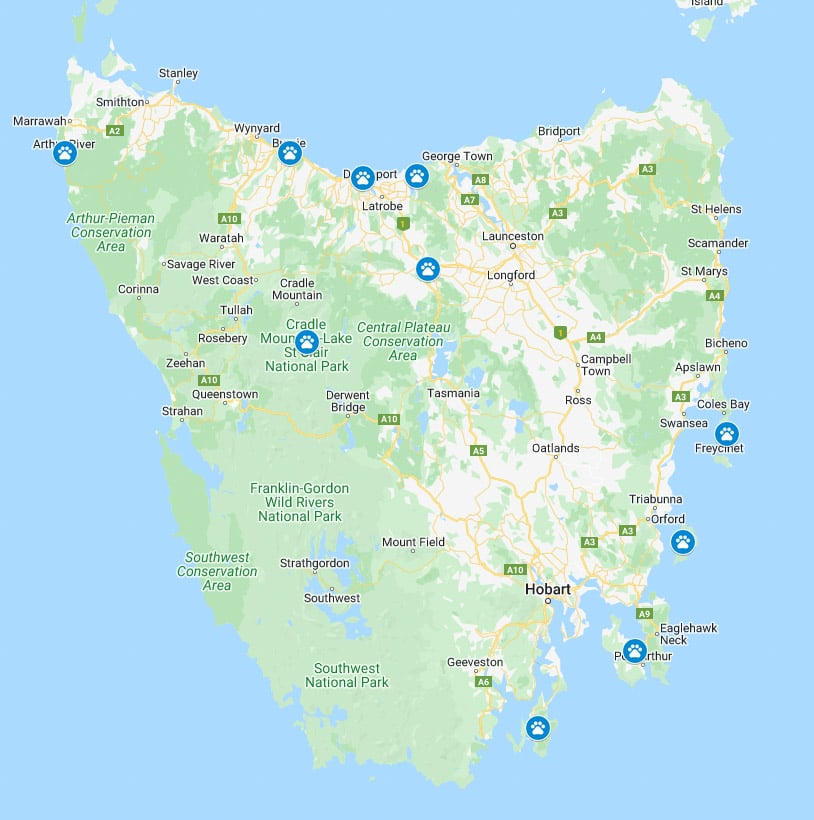 Best places to see wildlife in Tasmania Google Map